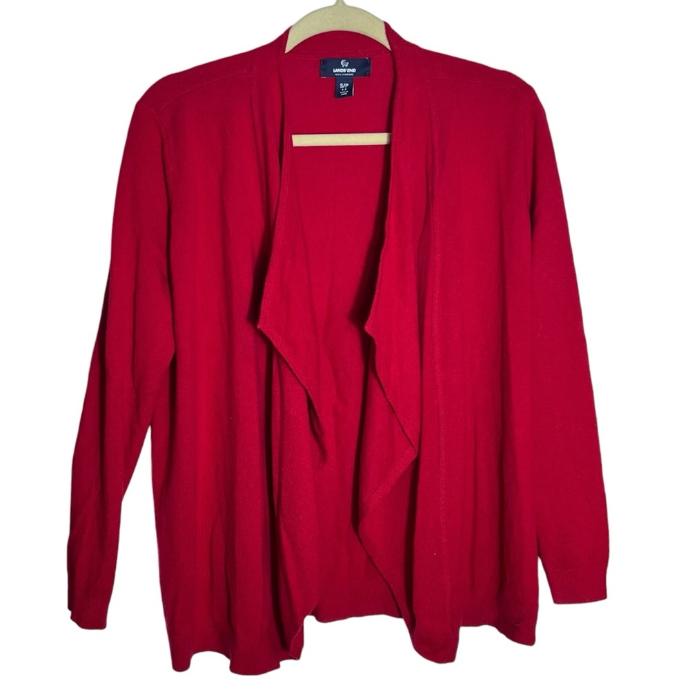 Land's End 100% Cashmere Open Front Waterfall Cardigan Sweater, Small